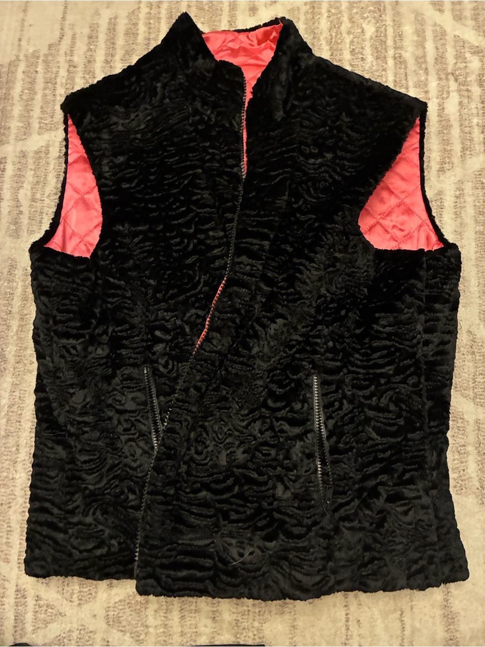 Jenni Vintage Black Crushed Lux Velvet Vest with Hot Pink Lining and Reversible
